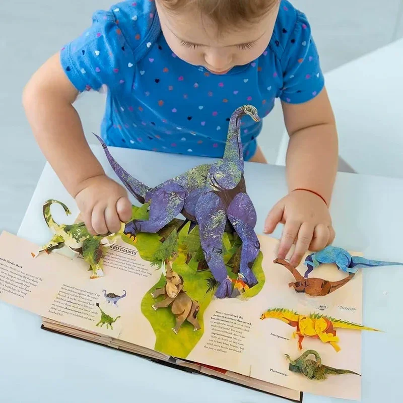 สารานุกรม 3 มิติ ไดโนเสาร์ยุคก่อนประวัติศาสตร์ แบบพับได้ หนังสือภาพไดโนเสาร์ สร้างความสนใจ วิทยาศาสตร์ ความรู้ทั่วไป ของขวัญสำหรับเด็ก