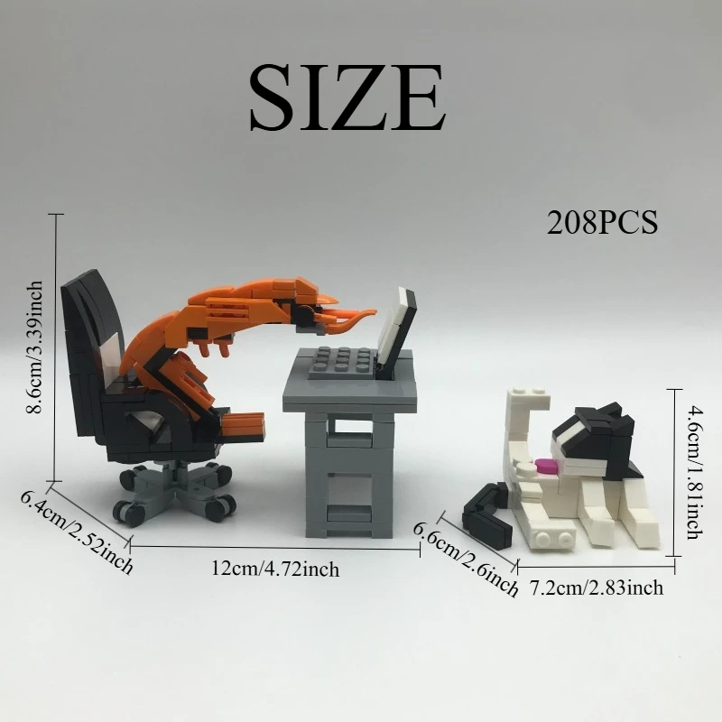 208PCS Funny Shrimp & Cat Building Set - MOC Animal Model for Teens & Adults, Creative DIY Desk Decor Gift with Guide