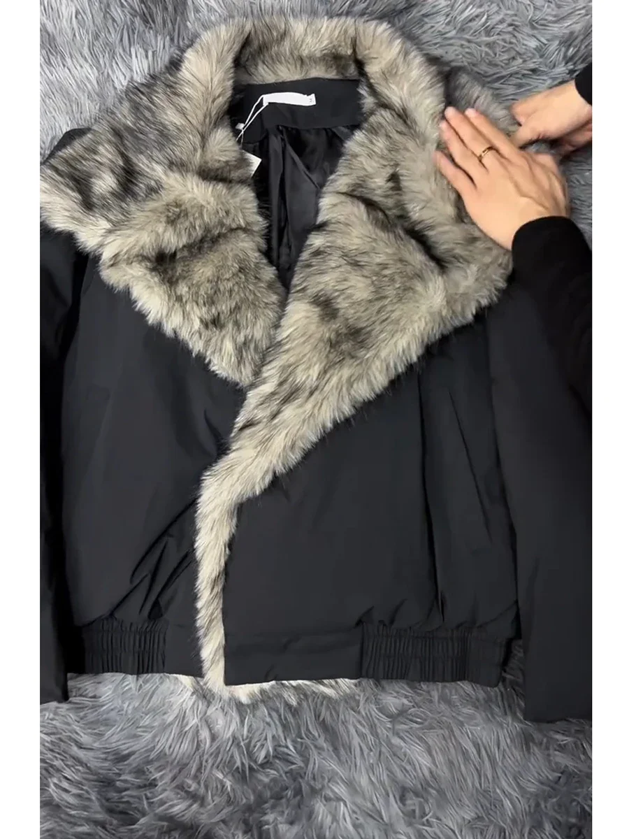 2024 Winter New Imitation Mink Plush Large Lapel Fur Integrated Fur Men's Trendy Thickened Warm Solid Color Cotton-padded Jacket