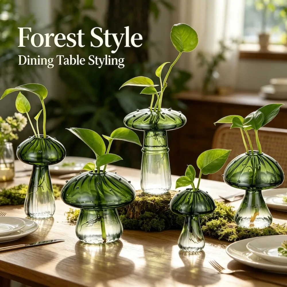 5Pcs/set Mushroom Propagation Vase Colored Flower Vases Decorative Unique Small Glass Vases for Bedroom Bathroom Kitchen