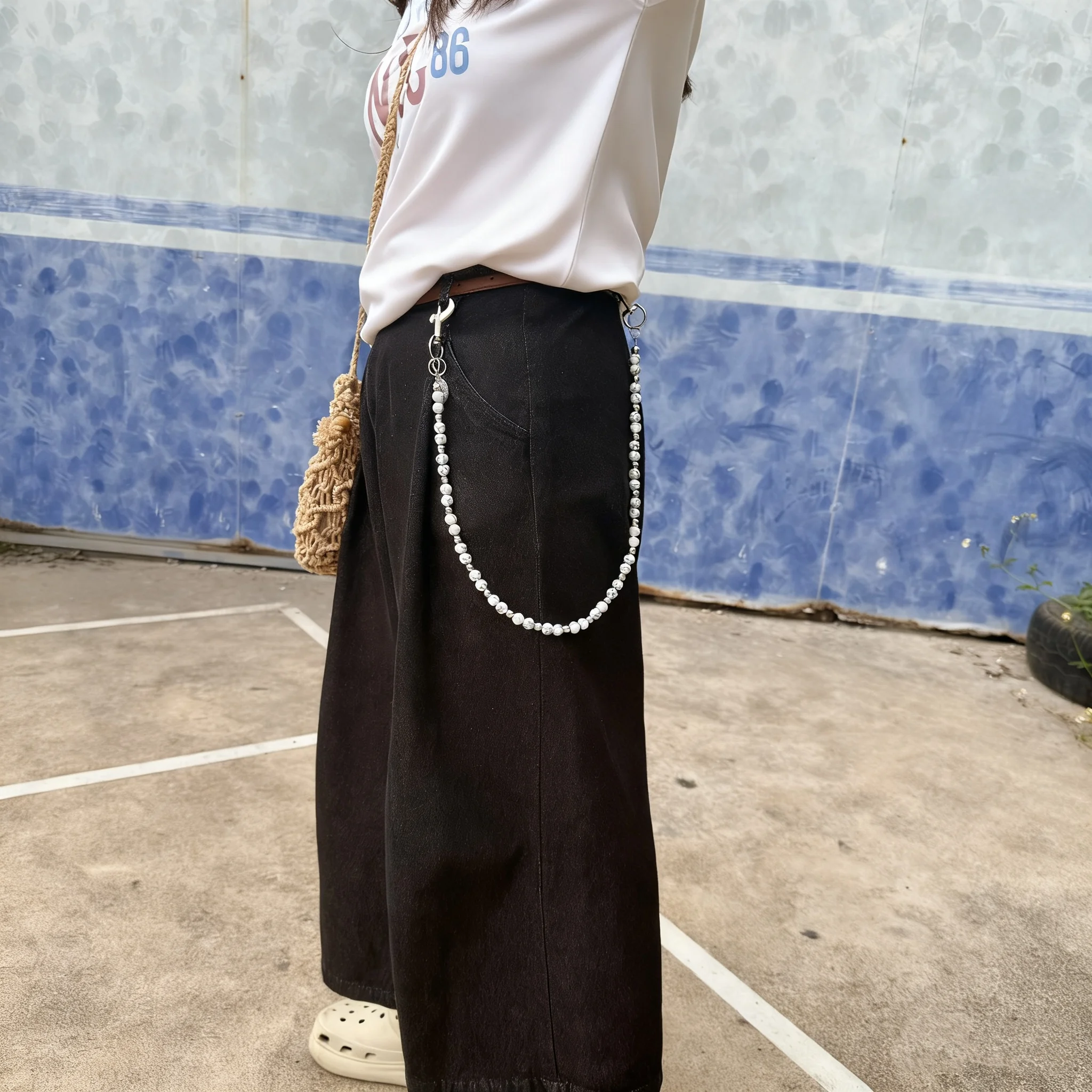 Bild 3: Neue natürliche türkisfarbene Hosenkette, modische Jeans-Accessoires im Punk-Stil