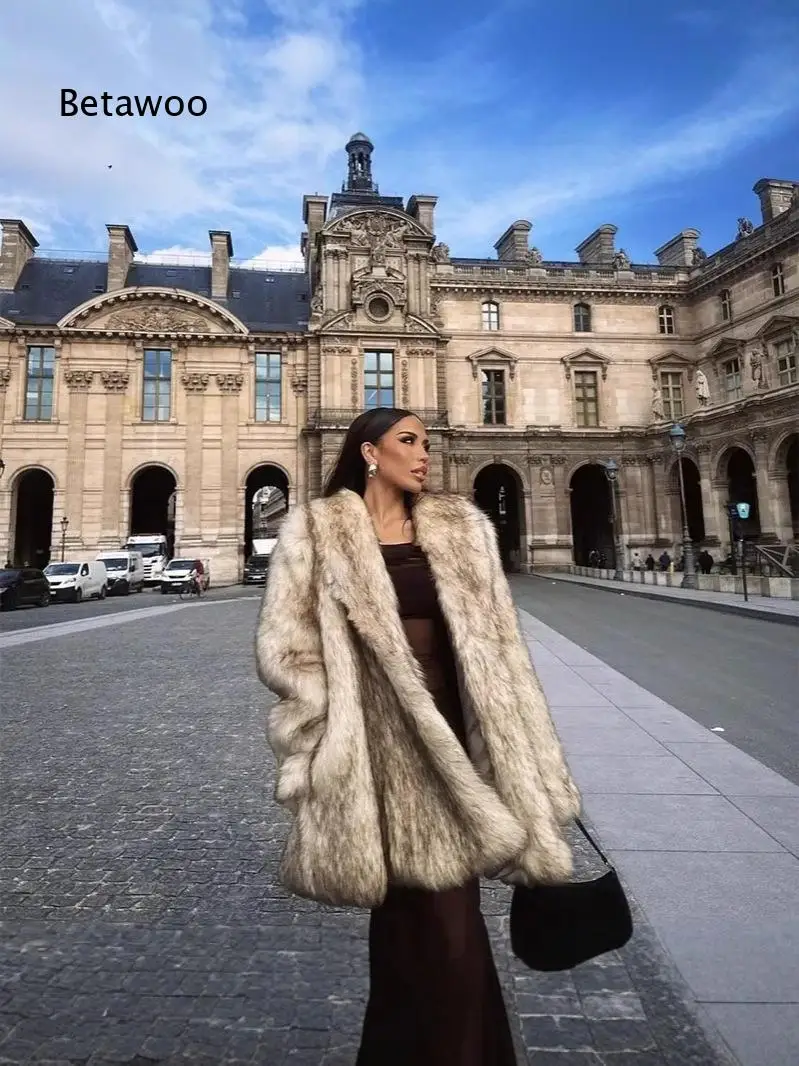 Women Mid Length Faux Fur Outerwear Soft Plush Furry Coat For Autumn Winter Street Look Suitable For Party Dating Travel And Dai