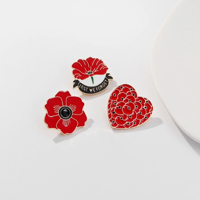 Roupas banquete Alfinete lapela Broche com tema Poppys Alfinetes formato floral acessório casaco