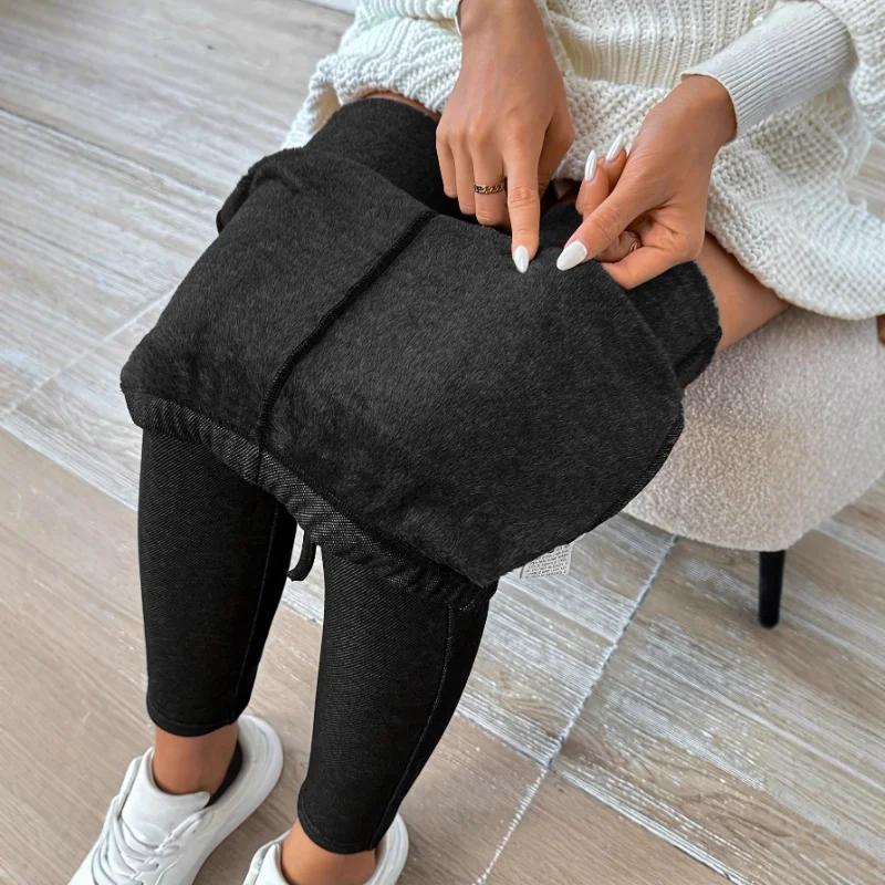 النمط الأوروبي الأمريكي فو الدنيم طماق مرونة الخصر سليم صالح بسط قليلا الدافئة الحد الأدنى تنوعا السراويل للنساء #6