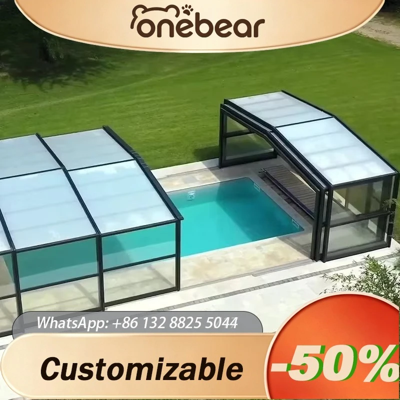 Any Size Custom Modern Aluminum Pool Fence Triangular Tempered Glass Roof UV Resistant Durable Outdoor Swimming Pool Enclosure