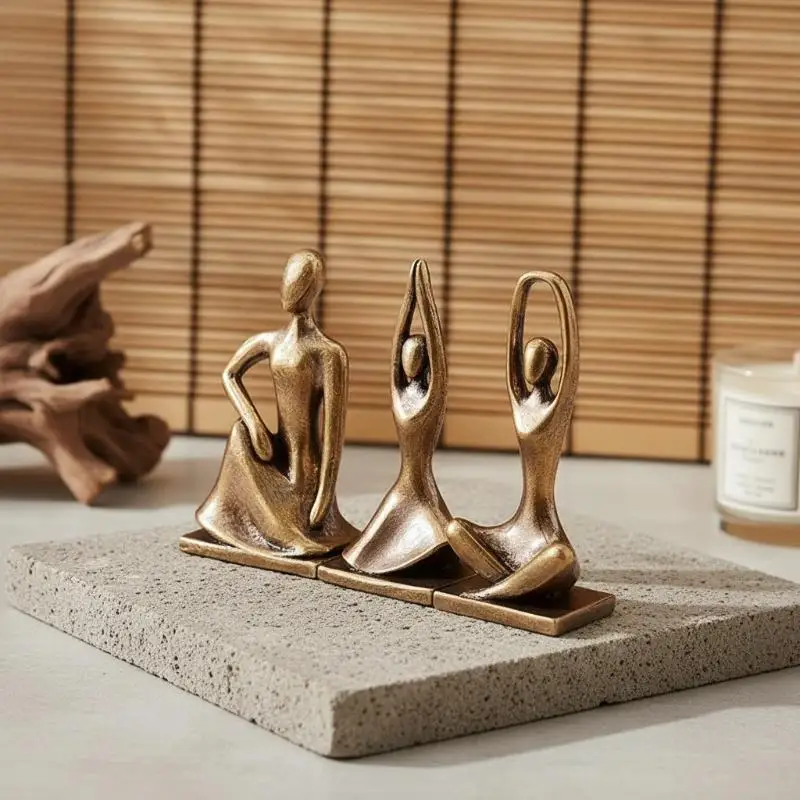 Pure Brass Yoga Girl Figurine Nordic Light Luxury Abstract Dancer Statue Home Office Desktop Decoration Gift