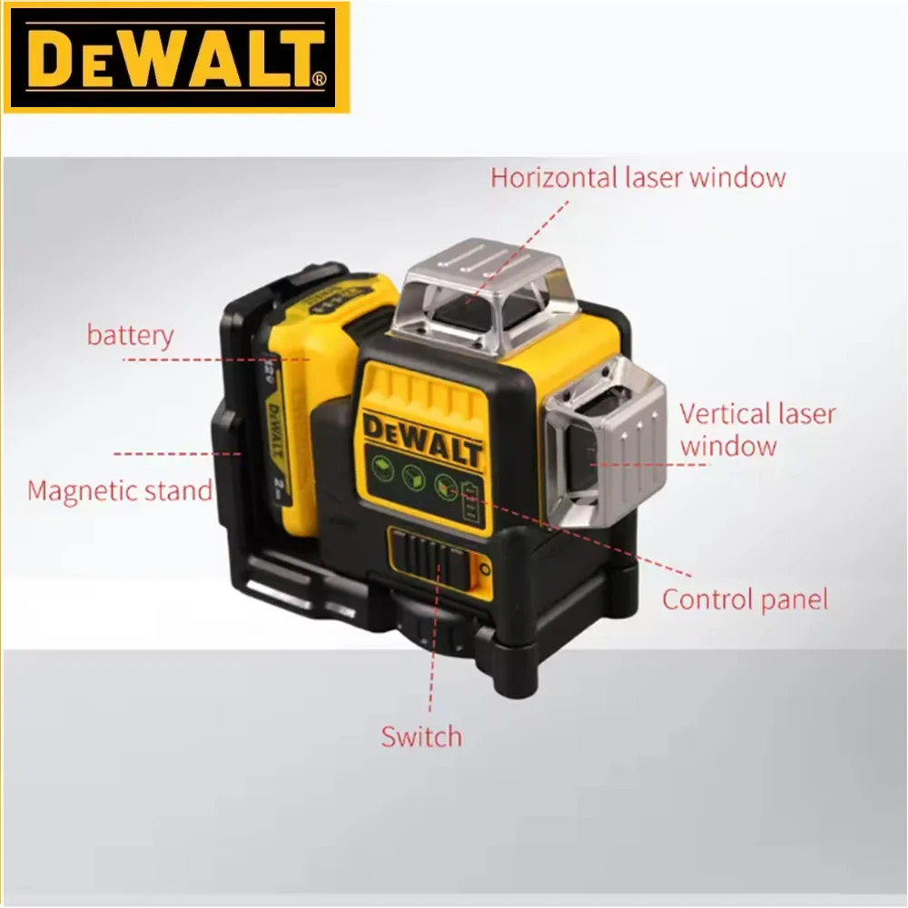 NewDewalt DW089L Sides*360 Degree Vertical Lithium Battery 12 Lines Laser Level Horizontal Green Meter Outdoor tools