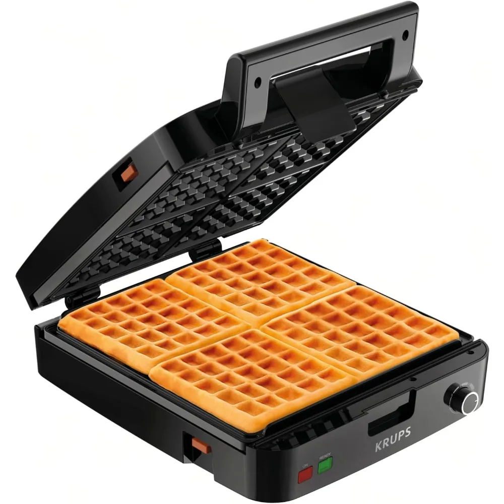 

Waffle Maker, Stainless Steel, 4 Slices, 1200 Watts Square, 5 Browning Levels, Removable Plates, Dishwasher Safe,Belgian Waffle