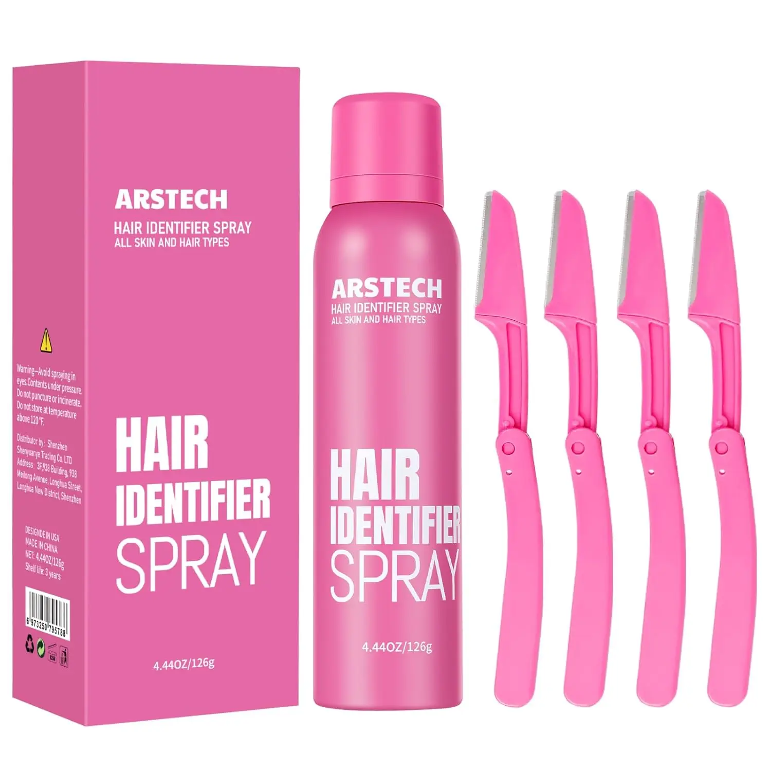 

Hair Identifier Spray for Dermaplaning with 4 Face Razors - Highlight & Remove Facial Hair