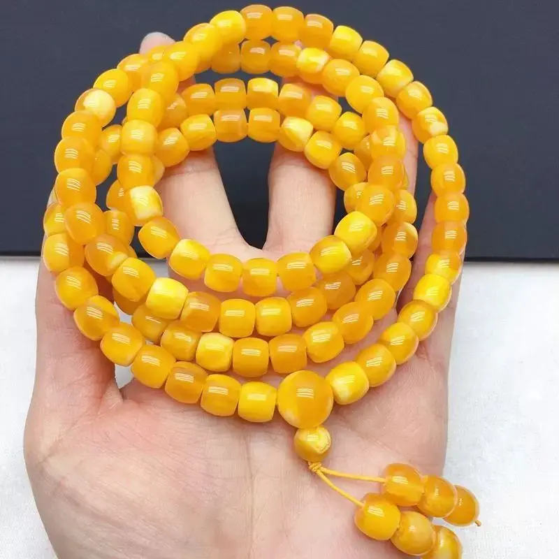 8*10mm Old-style 108 Buddha Beads   Polish Necklace  Direct Honey Amber Barrel Bead Bracelet