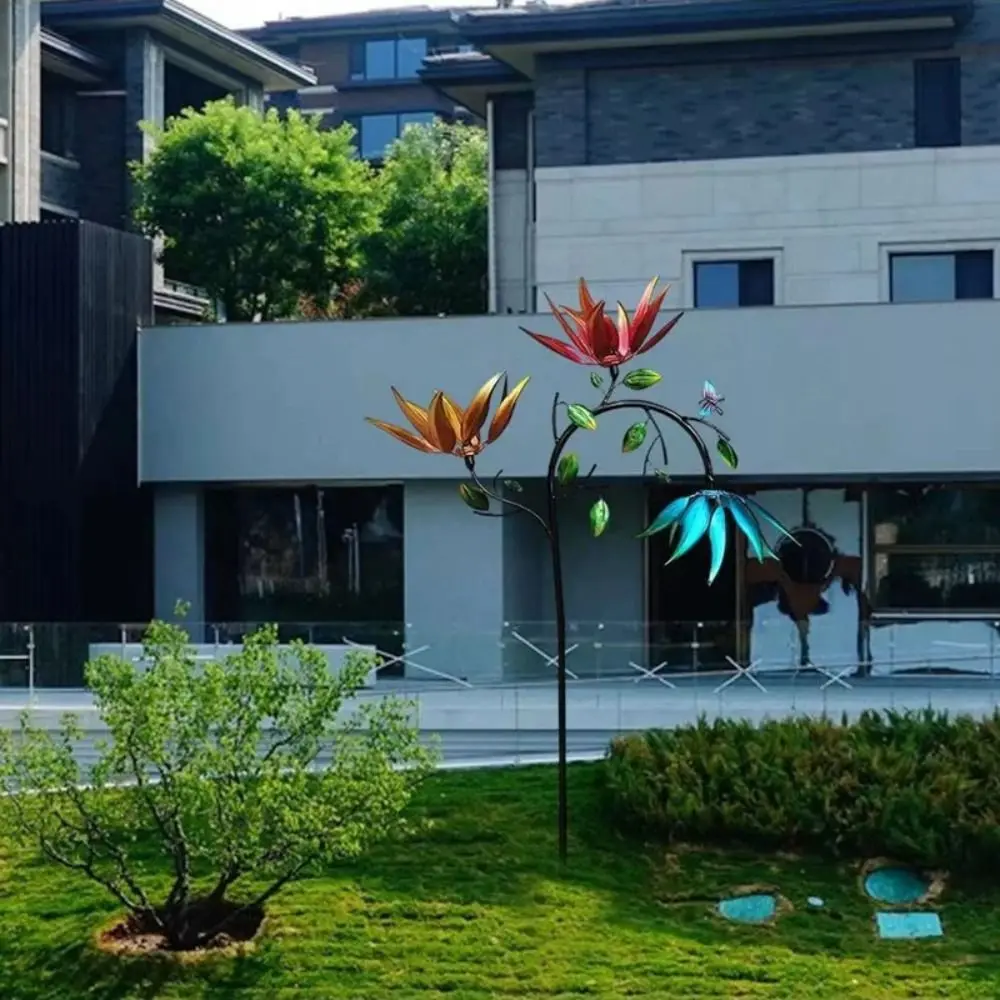 

Garden Stake Metal Wind Spinner Durable Creative Butterflies Windmill Sculpture with Spinning Flowers Wind Rotator Lawn