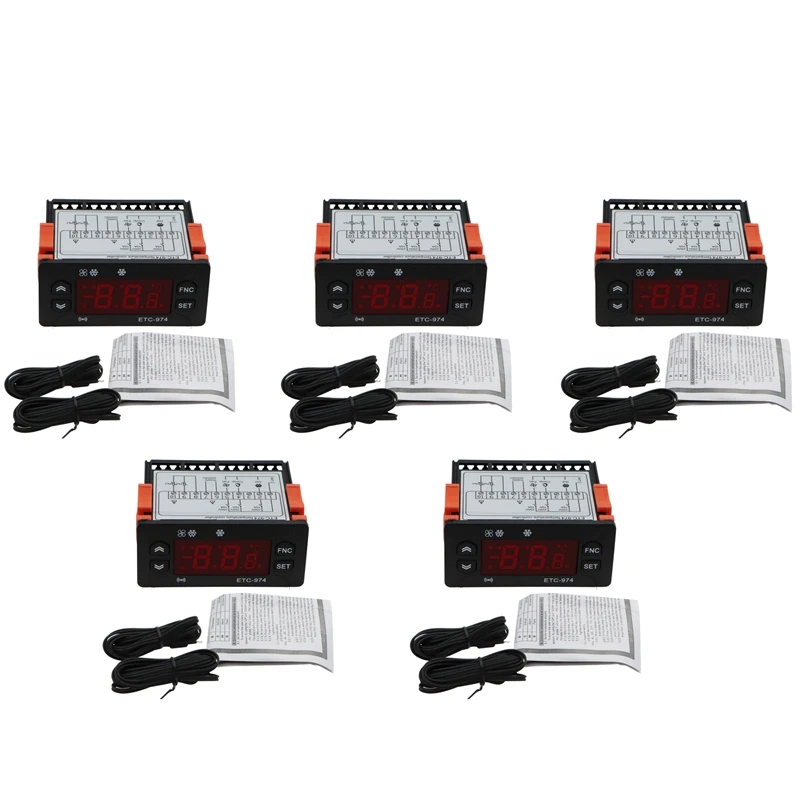 New 5X ETC-974 Digital Temperature Controller Microcomputer Thermostats Thermostat Refrigeration Alarm 220V NTC Sensor