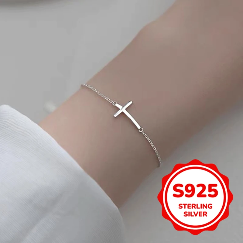 

S925 authentic sterling silver cross bracelet for women fashion elegant retro light luxury exquisite simple classic