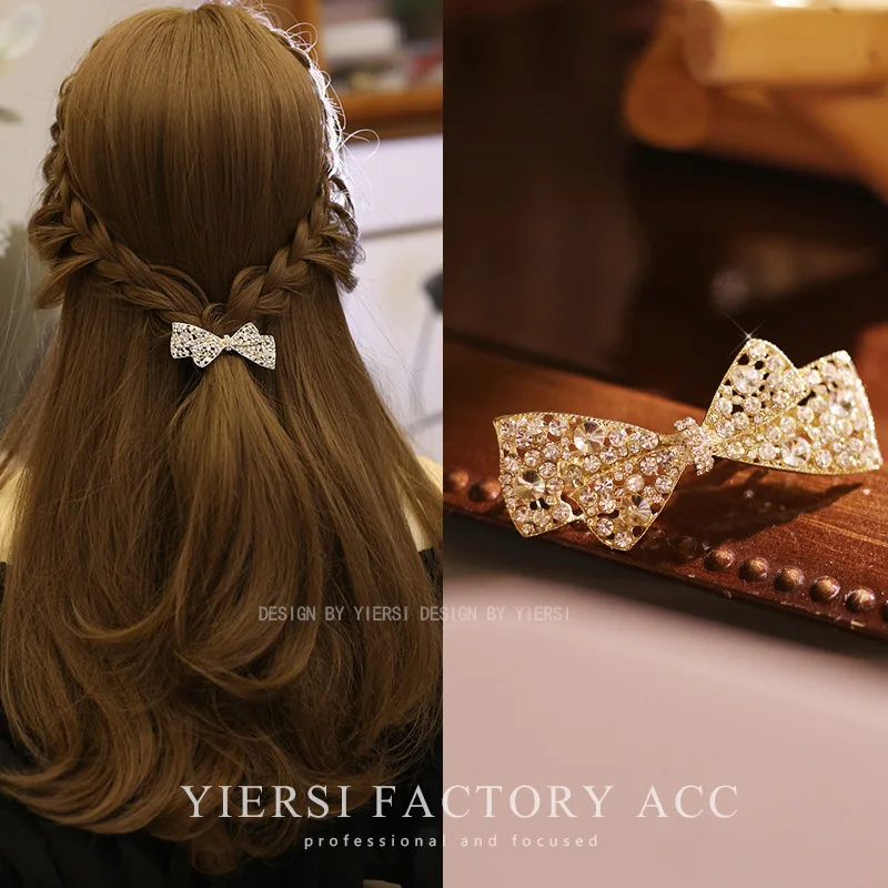 

Элегантная заколка для волос с жемчугом, корейский дизайн с бантом, горизонтальная пружинная заколка для полуприпаса, женская заколка для укладки на голову