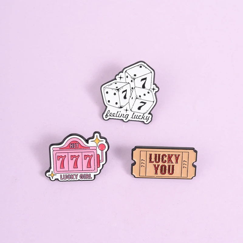 Lucky Girl Enamel Pins 777 Slot Brooches Positive Energy Girl Lapel Badges Fashion Jewelry Accessories Gift For Teenage Girls
