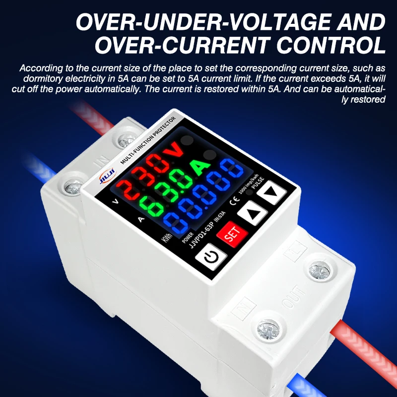 Energy Meter Digital Display Over Under Voltage Current Protection kWh Power Meter DIN Rail 63A Adjustable 220V 230V - view 4