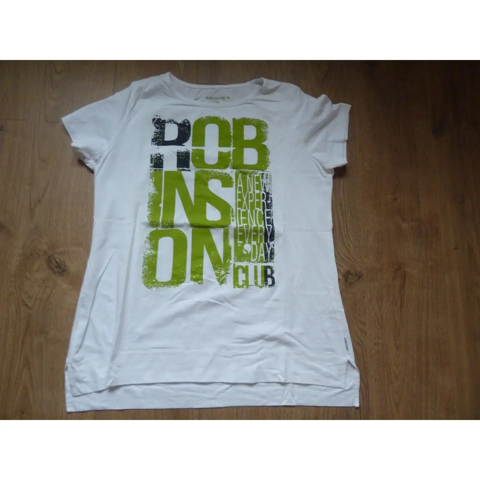 Robinson Club T Shirt in weiß grün Aufdruck Gr XL neu vintage Washed Unisex fashion Slightly streetwear Casual Stretched