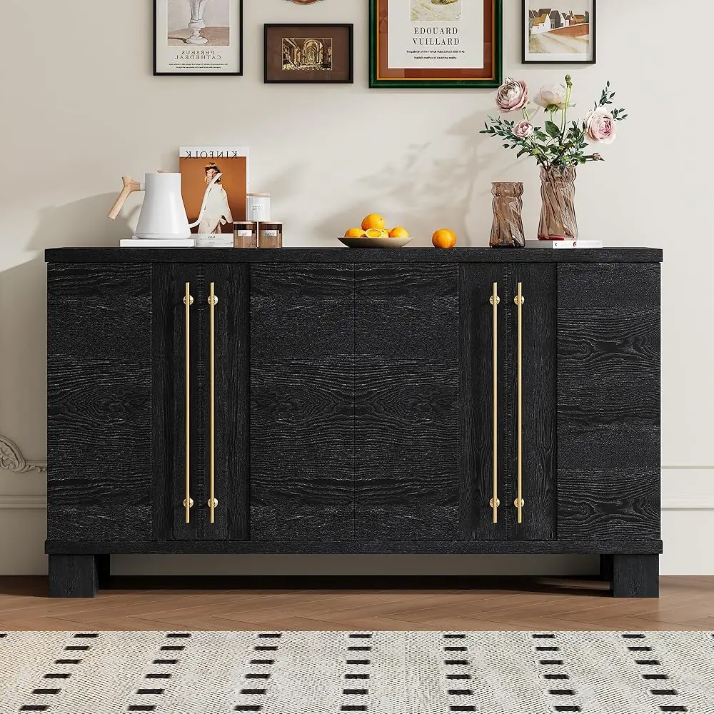 

Retro Buffet Sideboard Accent Storage Cabinets With 4 Doors And 2 Adjustable Shelves, Living Room Entrance Hallway Foyer
