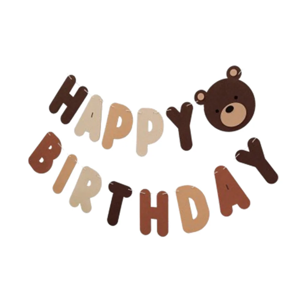 1 Set Of Brown Bear Birthday Banner Party Decoration Supplies Non-woven Holiday Letter Banner Baby Shower Party Banner For Boys