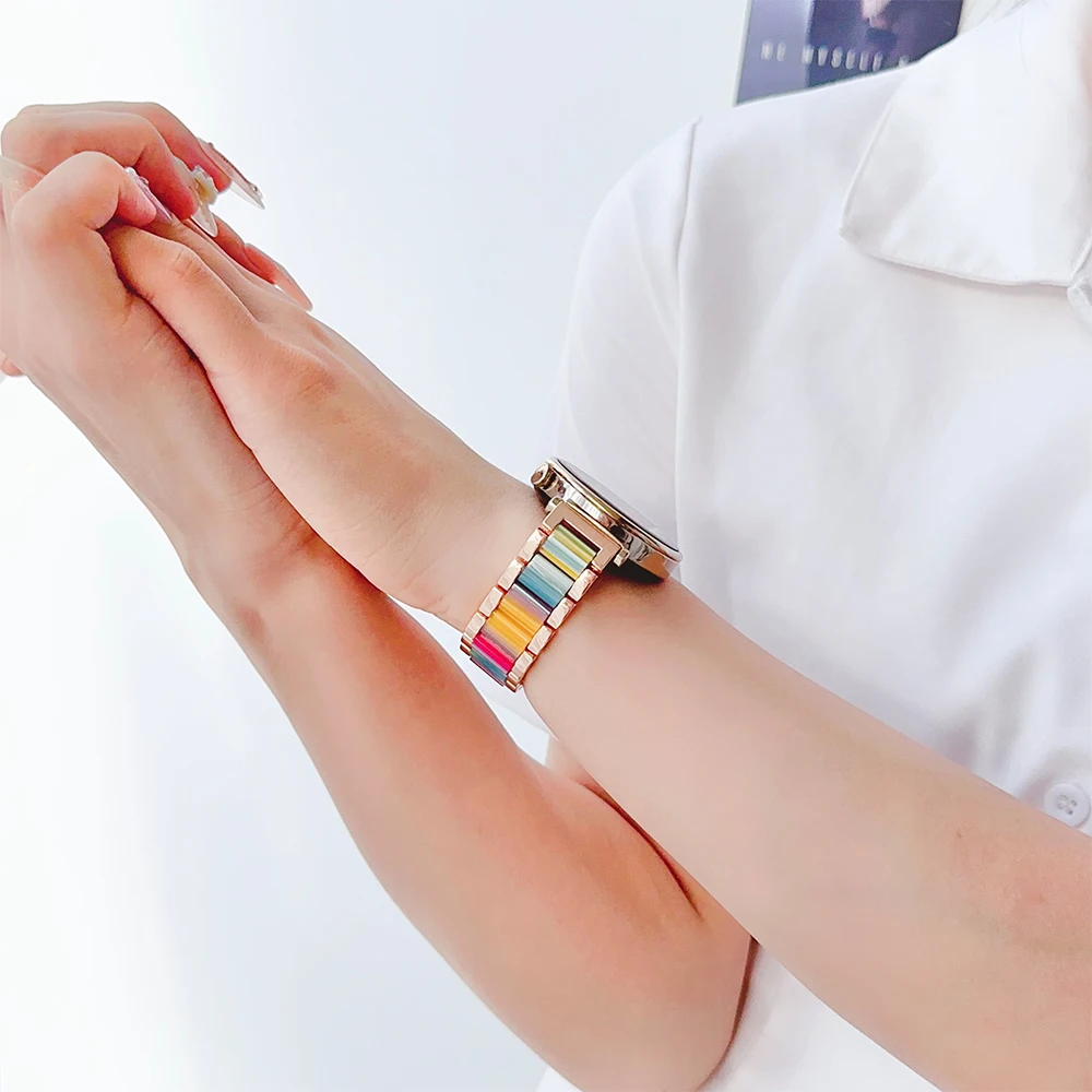 18/20/22mm Women Steel+resin Band for Huawei GT5 Pro 42mm OPPO X2 Mini Luxury Strap for Samsung Galaxy 7 40/44mm Amazfit Active2