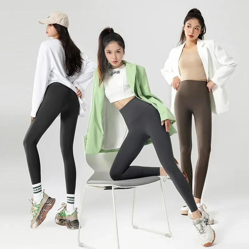 Legging Alpaca beludru alpaka tebal wanita, Legging hiu hitam pinggang tinggi ramping mulus bulu hangat musim dingin musim gugur