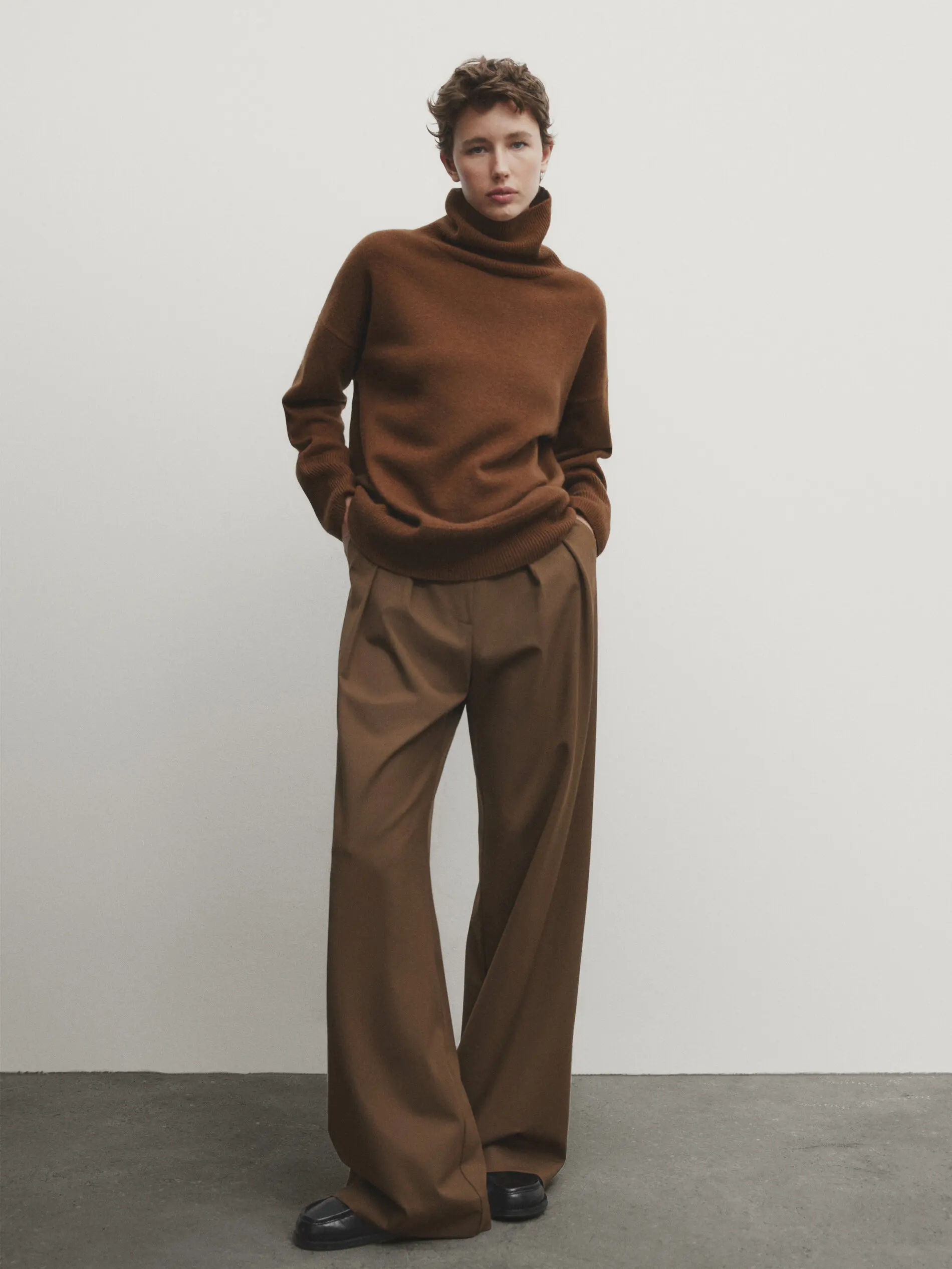 Ethereal Traf Md 2026 YAZHIMEI autumn new style of Women's casual fashion commuter Brown Wool-Blend Turtleneck Sweater