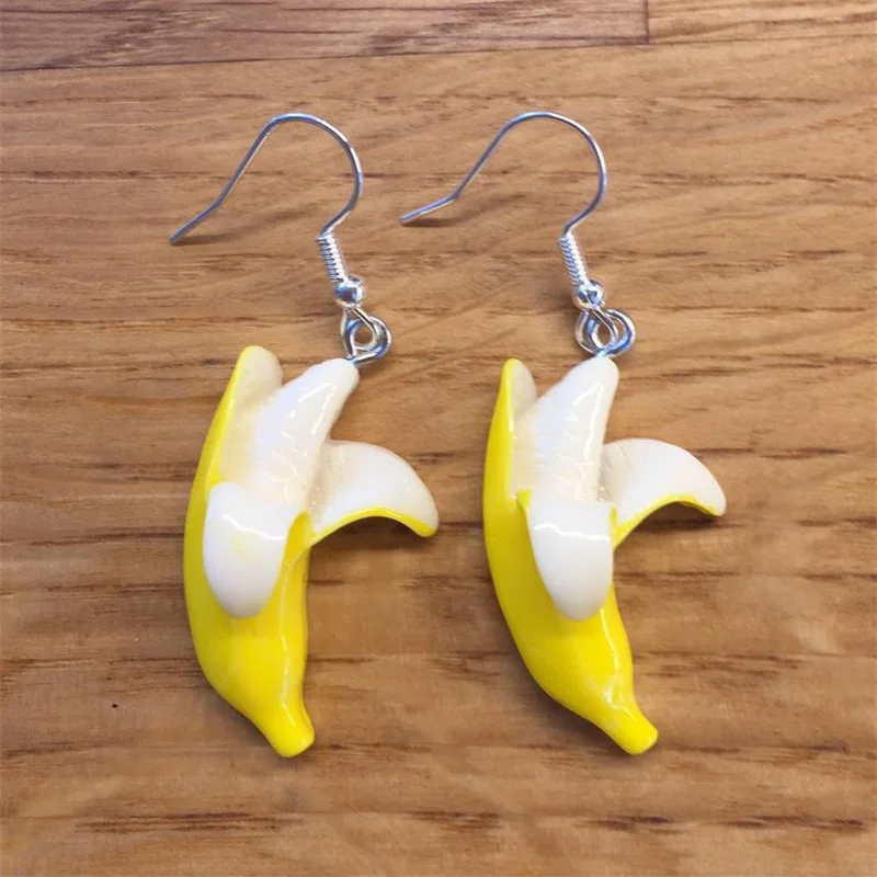 1 Pair Peeled Bananas Hypoallergenic 925 Sterling Silver Resin Drop Earrings Women's Fashion Personality Jewelry Gifts for Women