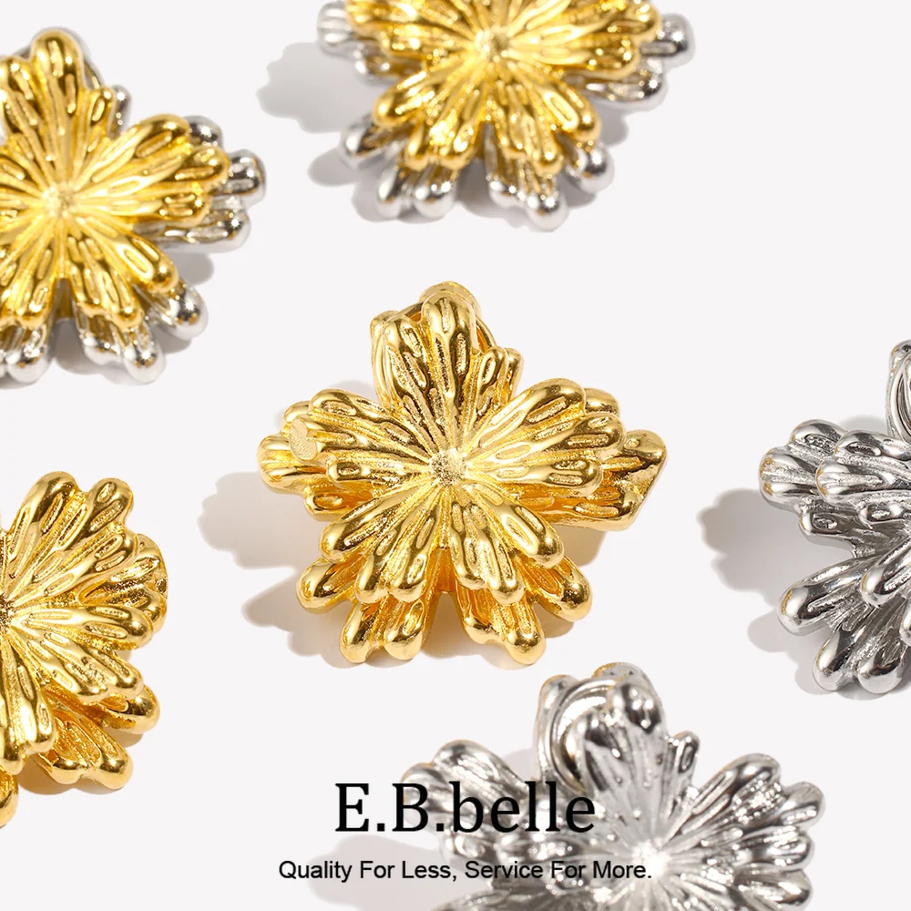 E.B.belle Double Layer Mix Color Small Flower Earring Exquisite Stainless Steel 18k Gold Women Jewelry For Party Gift Charm