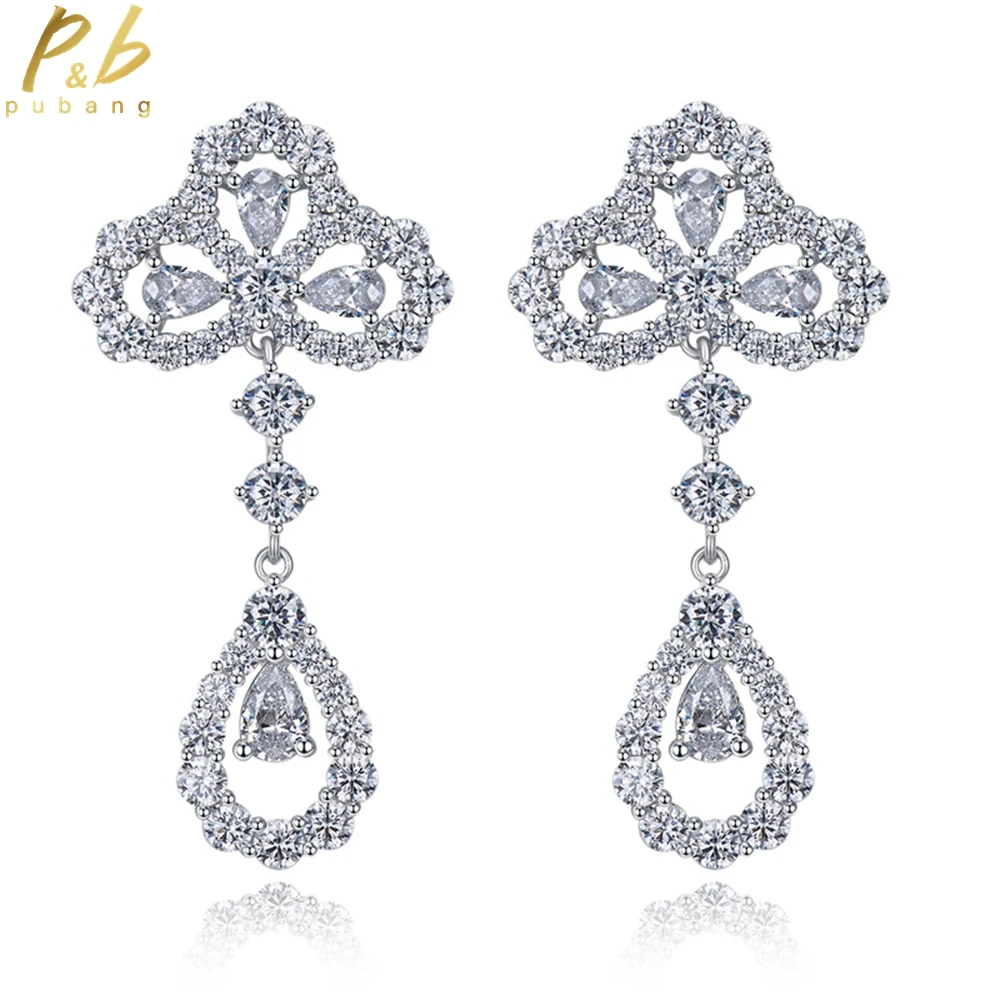 

PuBang Fine Jewelry Solid 925 Sterling Silver Created Moissanite Cocktail Drop Earrings for Women Anniversary Gift Drop Shipping