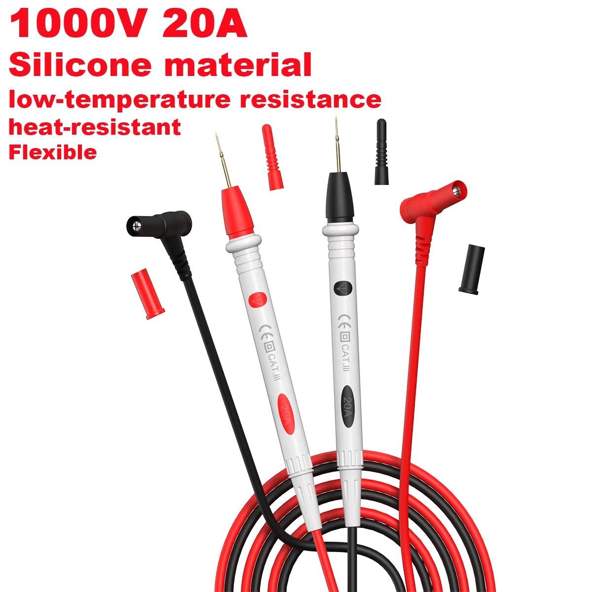 

Silicone Wire Universal Probe Test Leads Pin 1000V 20A Digital Multimeter Probe Test Leads Needle Tip