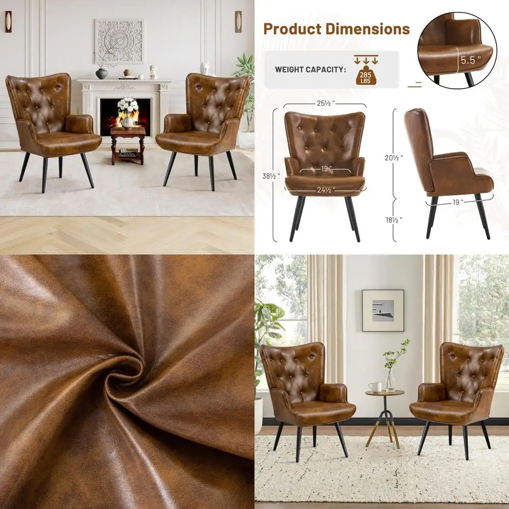 PU Leather Living Room Chair: High-Back Upholstered Reading Chair with Tufted Wingback Design