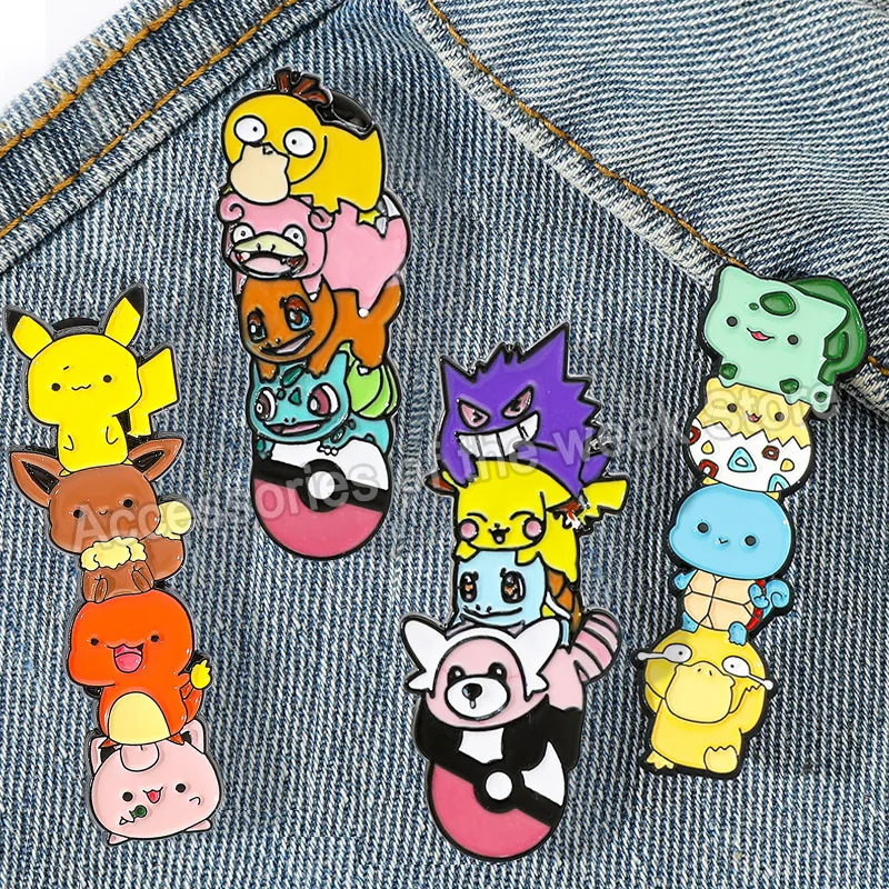 Pokemon Enamel Pins Anime Game Pikachu Eevee Creativity Burger Modelling Brooches Backpack Lapel Pin Accessory Jewelry for Kids