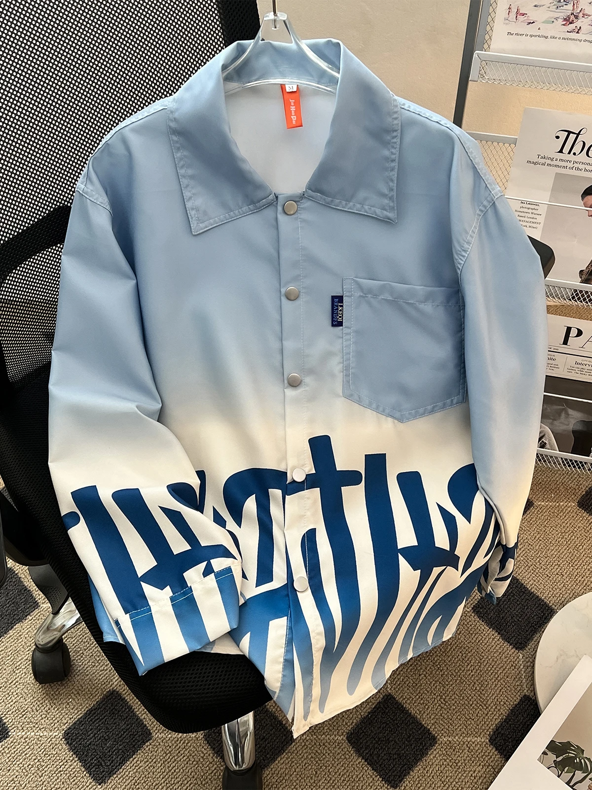 Graduated Color Print Long Sleeve Button up Collar Open Cardigan Shirt for Men Spring Autumn New Style Youth Outerwear Jacket