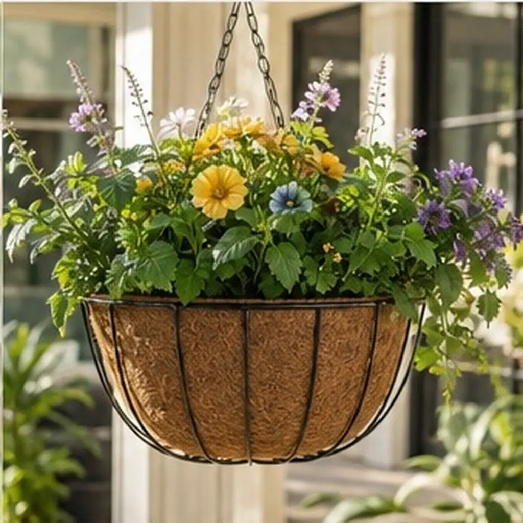 6Pcs Hanging Basket Liners Semi Round Planter Liners Breathable Reusable Flowerpot Insert for Outdoor Indoor Gardening Pots