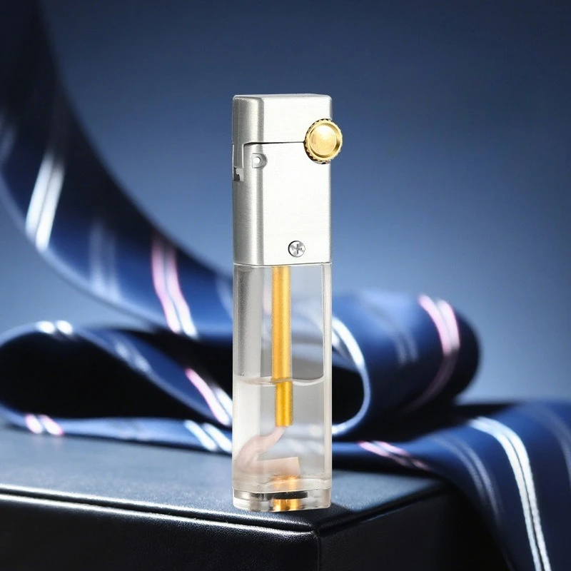New Retro Grinding‑Wheel Ignition Lighter with Visual Transparent Fuel Tank, Compact Portable Build, Practical Men’s Cigarette
