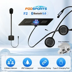 Fodsports-Oreillette Bluetooth pour moto, appareil de communication pour casque, intercom sans fil, portée 1000m, étanche IP67