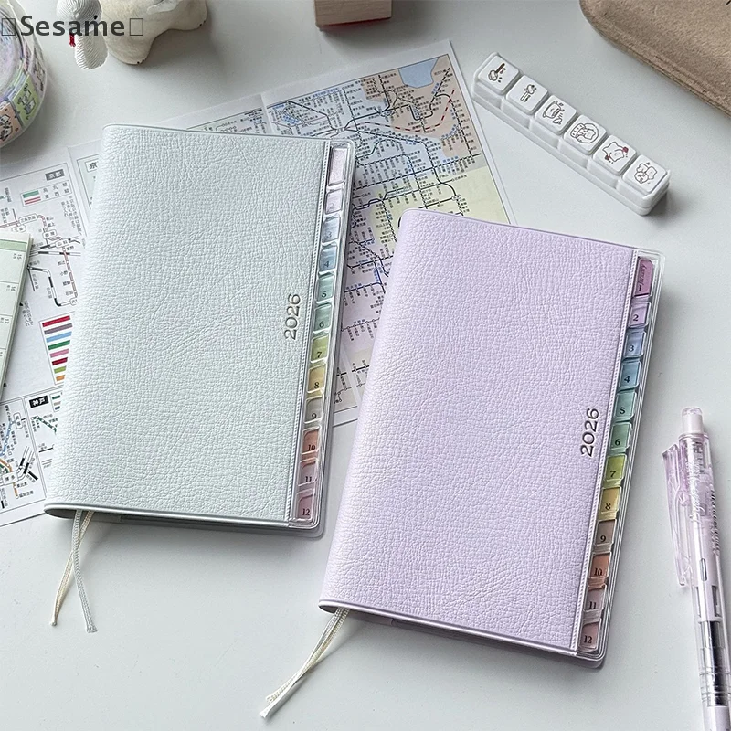 [السم] دفتر التقويم مذكرات 2026 مخطط مع كتيب جدول قشرية قوس قزح عالي القيمة ملاحظة عمل الخطة الأسبوعية الشهرية