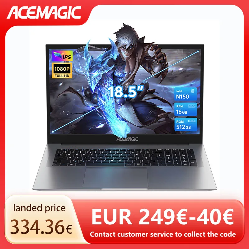 ACEMAGIC 18,5-Zoll-Laptop-Computer Windows 11 PRO 8000 mAh Akku Intel N150 Quad-Core-Prozessor 16 GB DDR4 RAM 512 GB SSD Wifi5