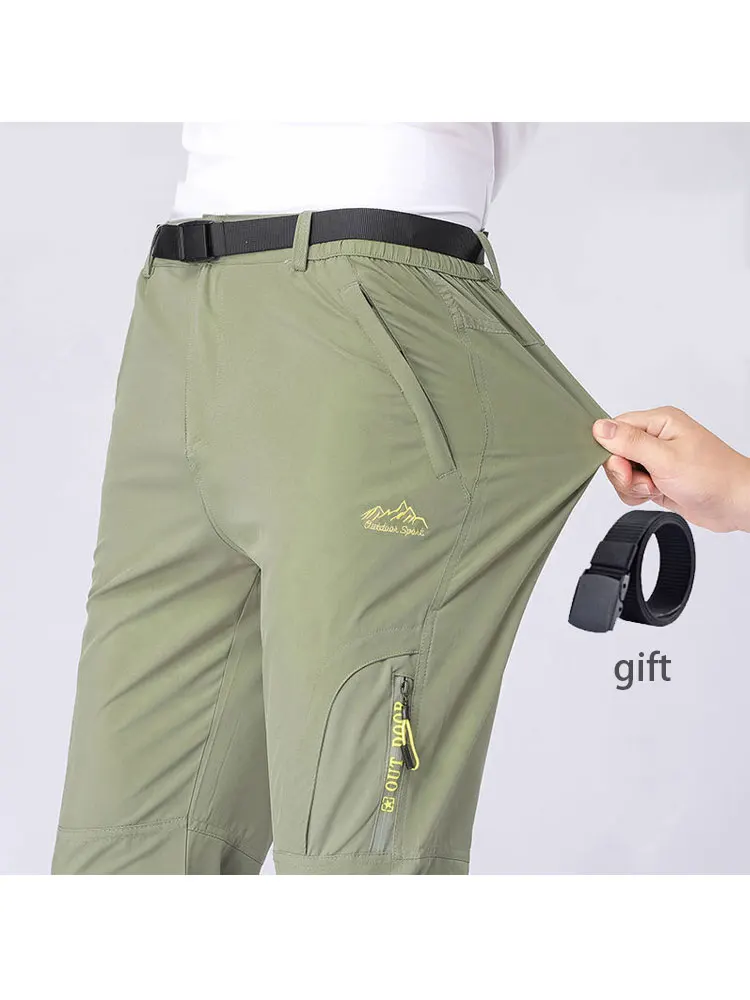 Men Cargo Pants Polyester Drawstring Oversize Elasticity Hiking Trousers Quick Dry Breathable Summer Outdoor Sport Camping 2022