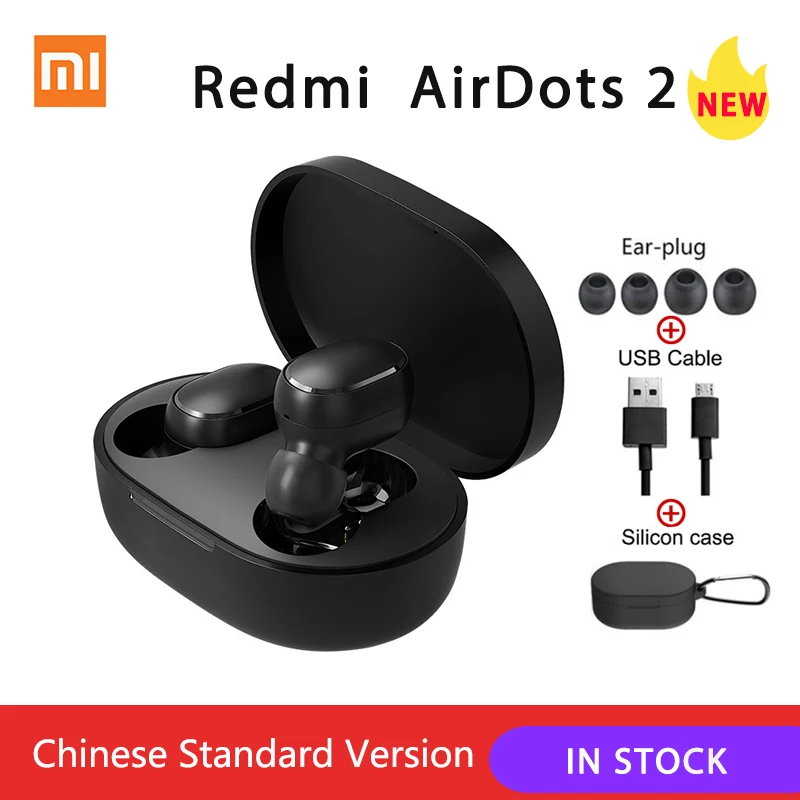 Xiaomi-Écouteurs sans fil Redmi Airdots 2, casque d'origine Mi, véritable casque Bluetooth, contrôle des écouteurs TWS