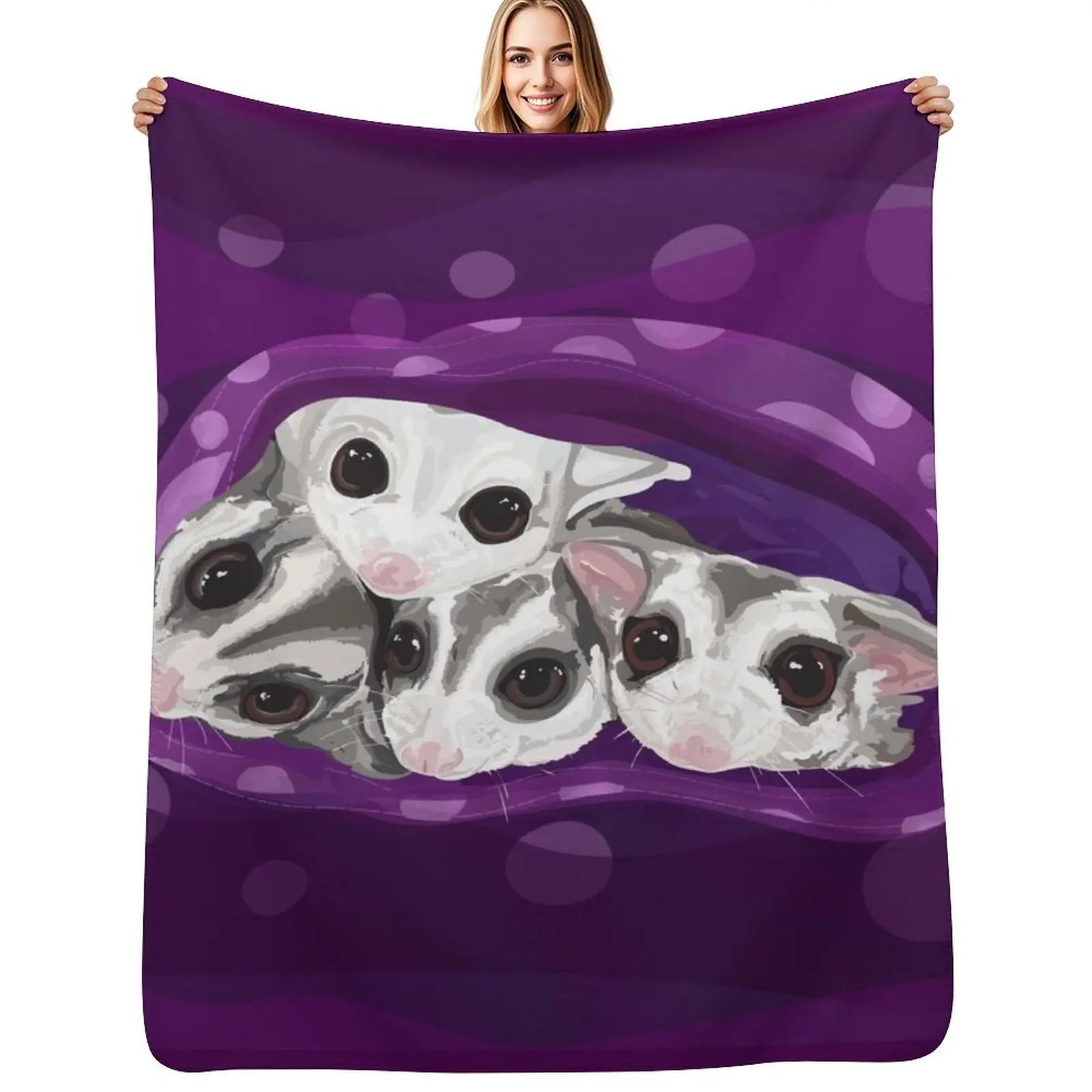Adorable Sugar Glider Digital Artwork, Cuddle Gliders Throw Blanket Loose Soft Plush Plaid Shaggy Thins Blankets