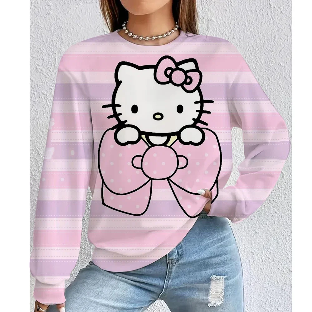 

Женская милая модная удобная круглая толстовка с принтом «Hello Kitty», розовая повседневная уличная одежда, повседневная толстовка с капюшоном