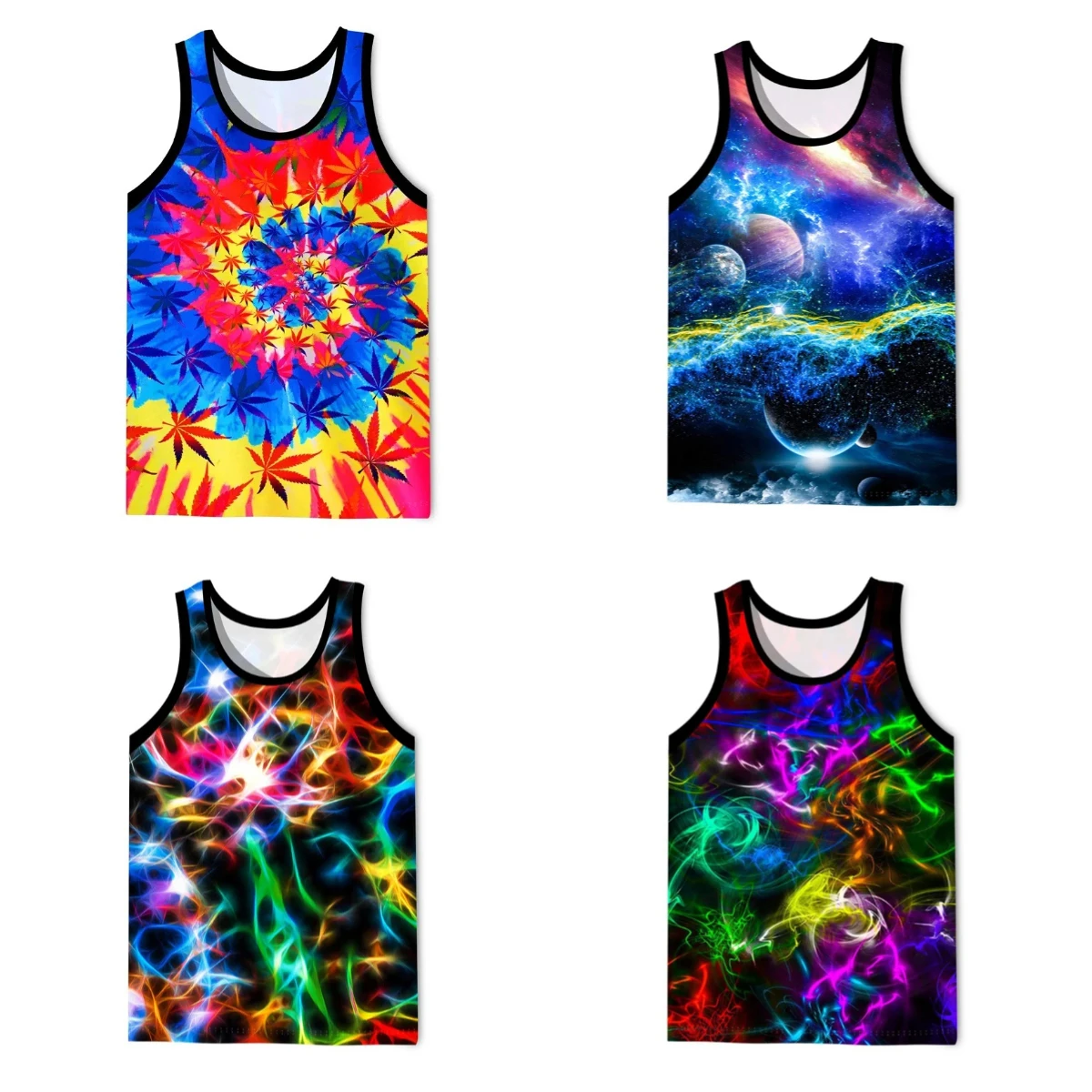 Summer New 3D Tie Dye Maple Leaf Starry Sky Print Basketball Fitness Men's and Women's Sleeveless Sports Vest Large Loose Fit