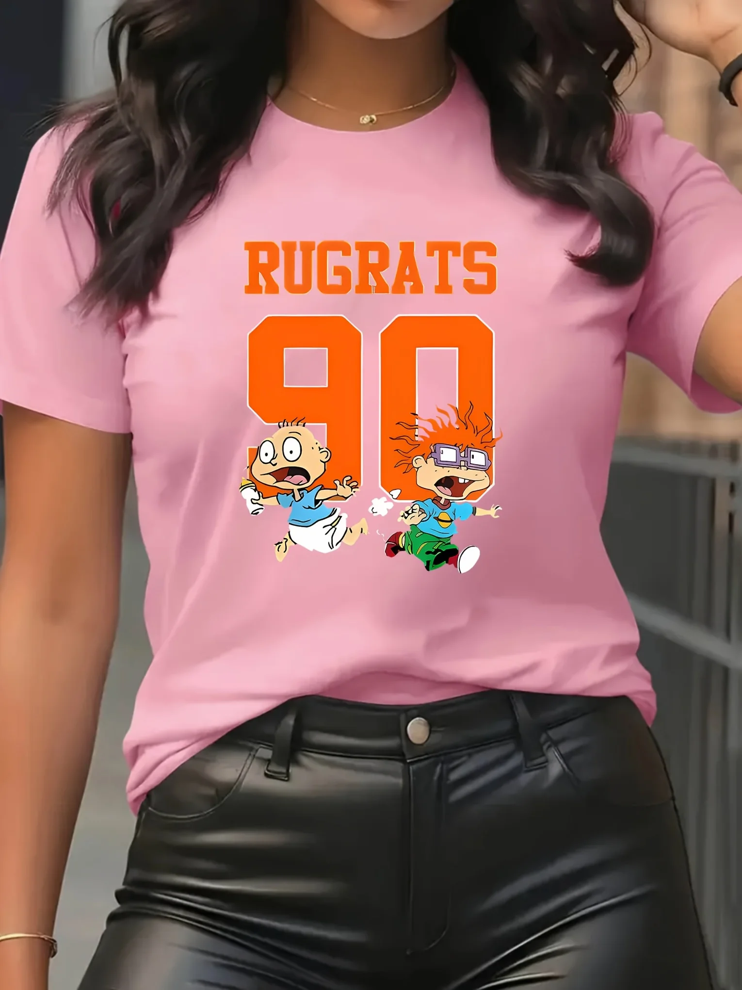 RUGRATS رسائل الكرتون الرجال تي شيرت الصيف معطف اليومي موضة الاتجاه النساء الملابس 100% القطن Y2k ملابس قصيرة الأكمام المحملة