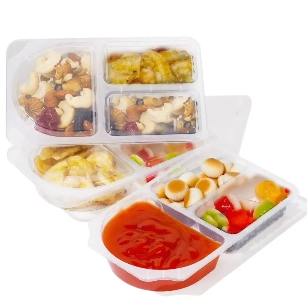 10/20pcs PP Material Snack Containers Transparent Leak-Proof Sauce Storage Box with Lids 2/3 Compartment Food Case Travel Use