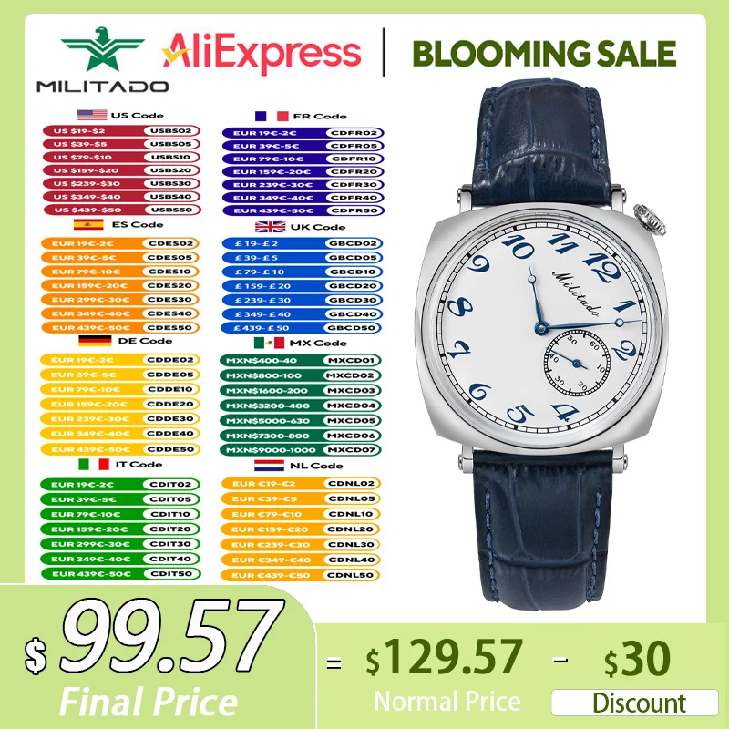 Militado ML11 ST1701K Klasik erkek Otomatik Mekanik Saat Lüks Safir Su Geçirmez 10Bar 36mm Vintage İzle reloj hombre