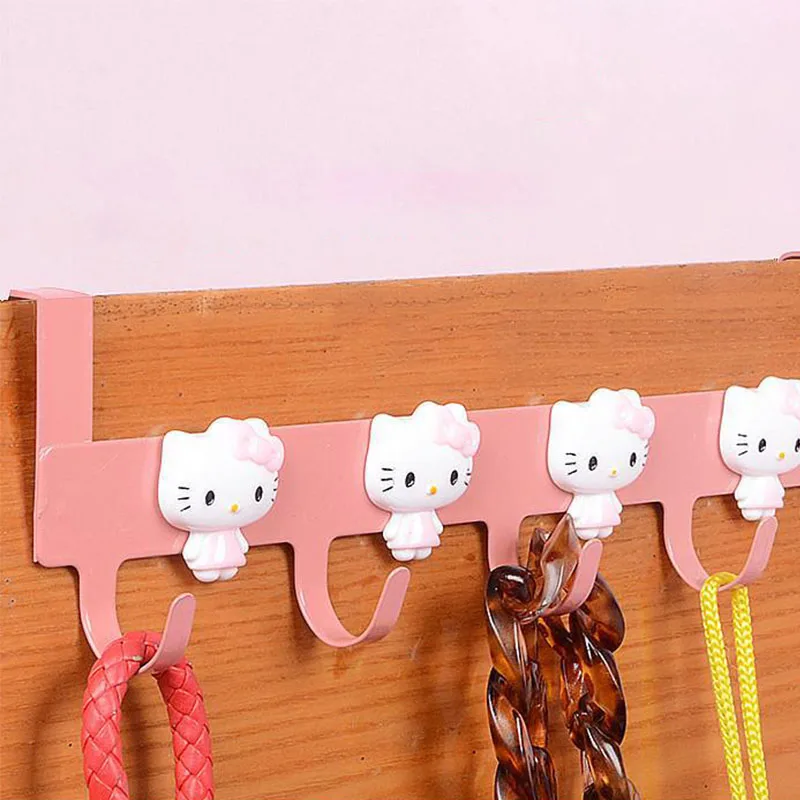 Sanrio Hello Kitty Wall Shelf Kawaii Cute Anime Nail-Free Cabinet Door Hanging Hanger No Trace Coat Rack Stickup Row Rack Gifts