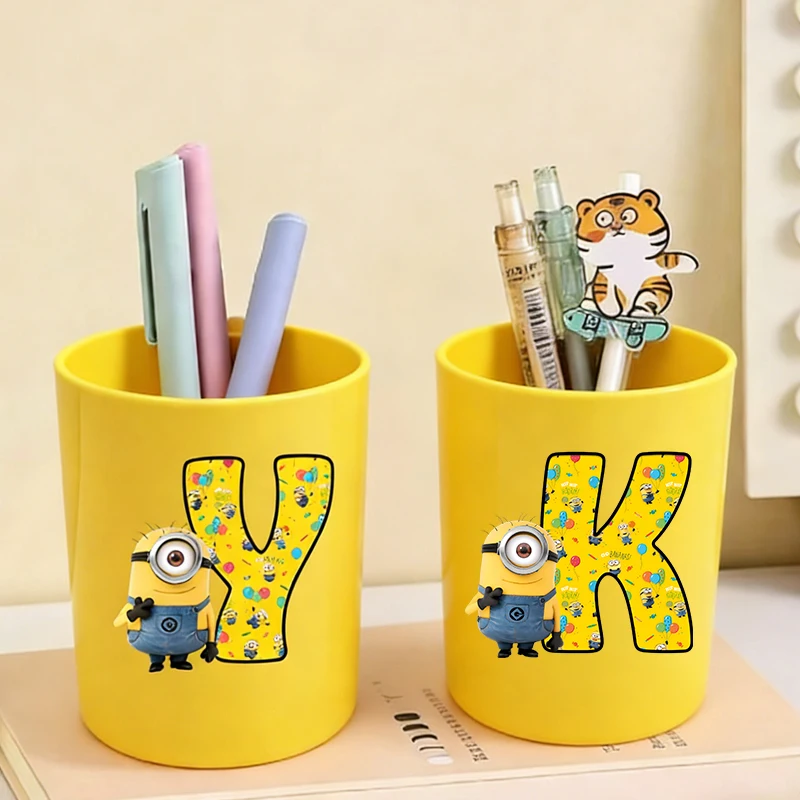 

Cute Minions Pen Holder Cartoon letter Makeup Brush Organizer for Office Stationery Storage box Pen Holder Desk Decor Gift