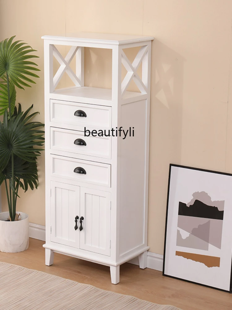 LBX  Solid Wood Chest of Drawers Living Room Wine Cabinet Small Narrow Cabinet Wall TV Side Cabinet Multi-Function Locker