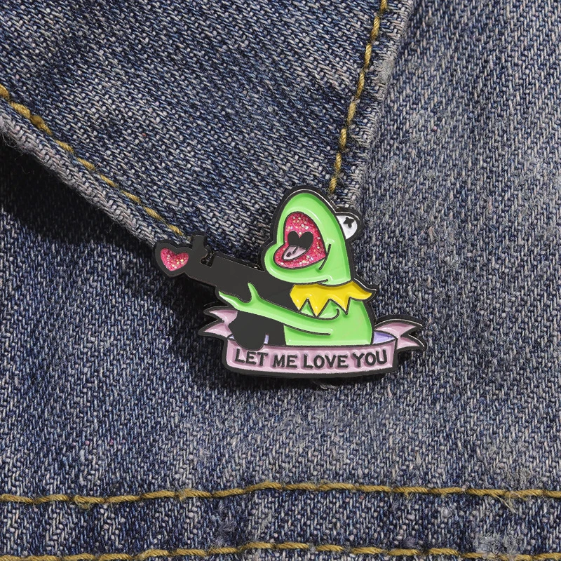 Me Love You Pines Lapel Badges Animal Shining Heart Jewelry Gift for Friends Sniper Kermit Frog Enamel  Brooch Custom Let